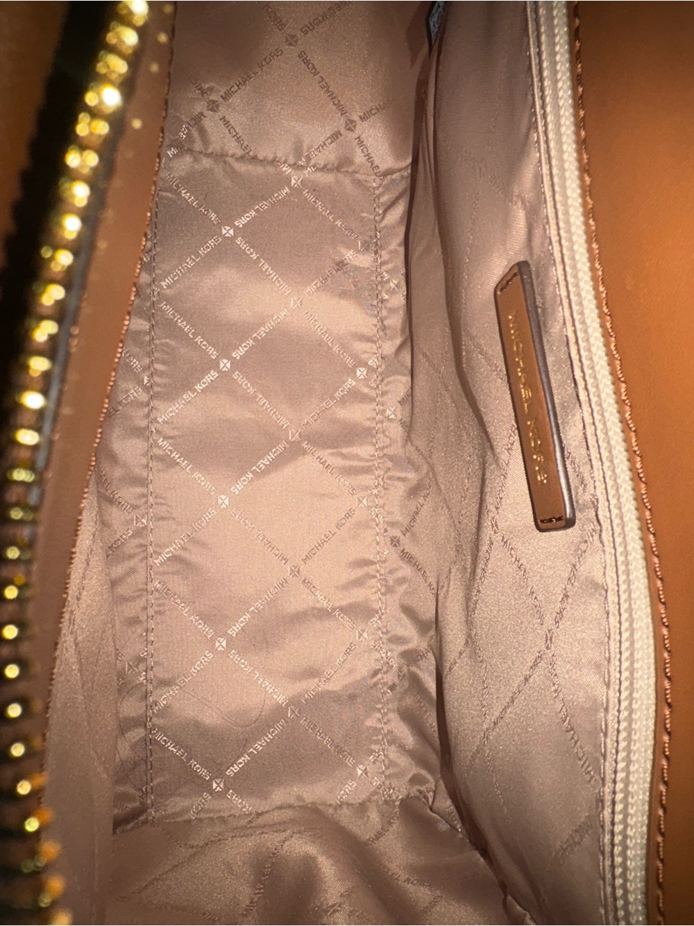 Michael Kors Leather Shoulder Bag in Tan with Gold Hardware